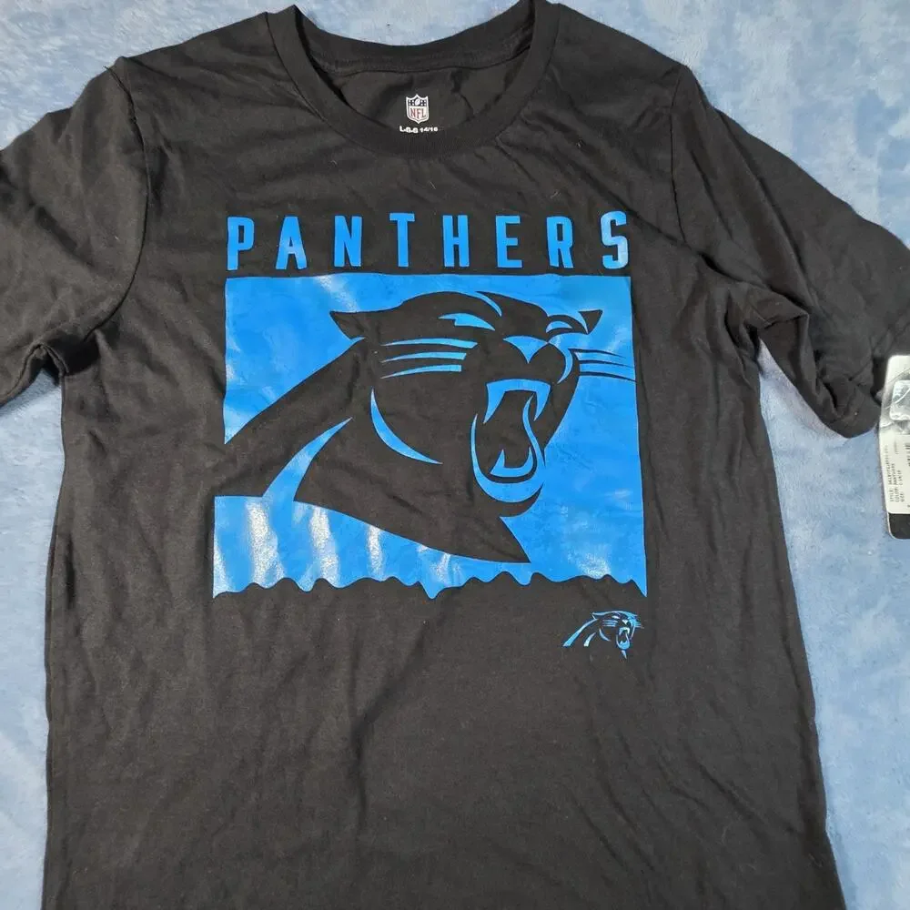 Carolina Panthers NFL Youth Large 14/16 T Shirt Black Double Sided NWT